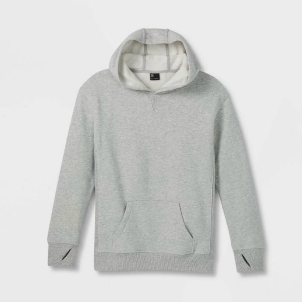 Fleece Hooded Sweatshirt-Heathered Gray-Large-all in motion